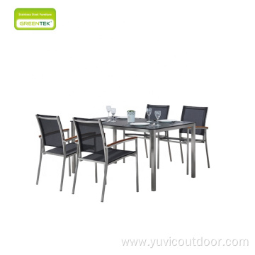 European Fashion Black HPL Stainless Steel Dining Table